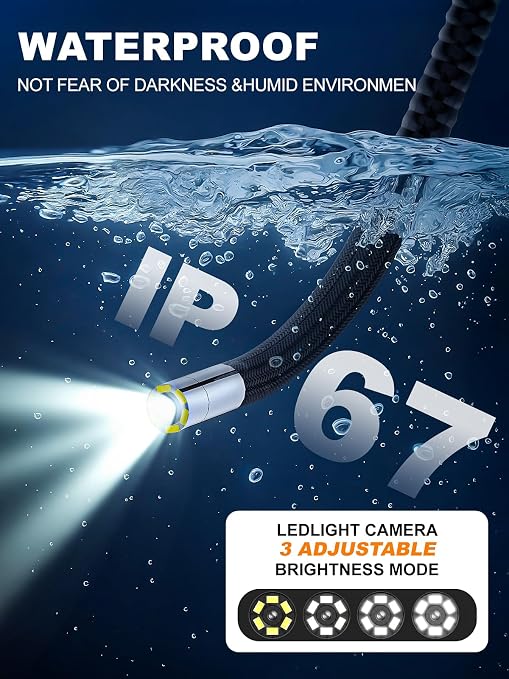 Two-Way Articulating Borescope Camera with Light, 210° Dual-Direction Inspection Scope with 5" 1080P Screen, 6.2mm IP67 Waterproof Probe, 6 LED Lights, 3X Zoom, for Automotive, Sewer, Plumbing, HVAC