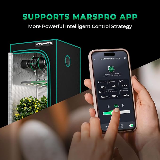 MARS HYDRO iFresh 6 inch Inline Duct Fan,402 CFM Quiet EC Motor Grow Tent Ventilation Exhaust Fan with Speed Controller for Grow Room Cooling，Booster，Indoor Gardening ，Hydroponics