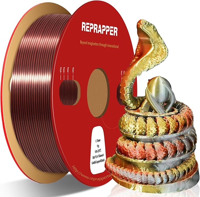 Reprapper Triple Color Filament Coextrusion PLA Filament 1.75mm for 3D Printer, Multicolor Like Dual Color Silk Rainbow pla, 2.2lbs (1kg), Silk PLA Gold/Copper/Black