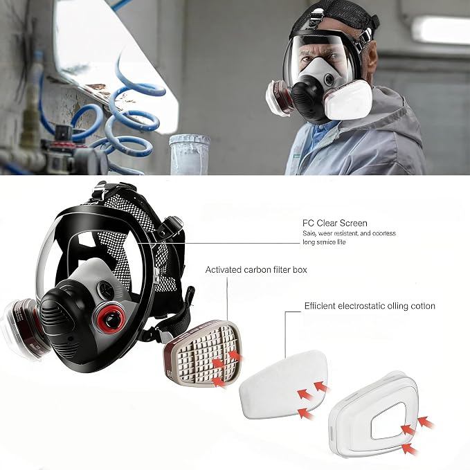 Reusable Full Face Respirator Mask for Chemicals,Spray Painting,Sanding,Epoxy Resin,Industrial,Paint,Grinding work.
