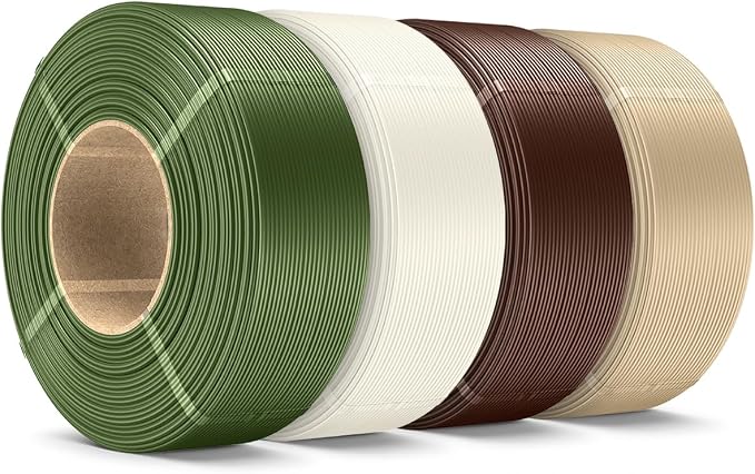 SUNLU 4KG PLA Plus Filament Refill 1.75mm, 1000g PLA+ Filament Bundle 4 Packs, 3D Printer Filament Refill for Reusable Spools, 1KG/Roll, 4 Rolls, Olive Green+Bone White+Coffee Brown+Oak