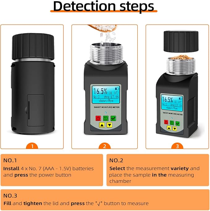 Grain Moisture Meter Tester, Digital Portable Grain Moisture Analyzer for 25 Grains, with Backlit LCD Display, Voice Broadcast, Data Logging, Temperature Test for Coffee Wheat Corn Rice Farm Crops