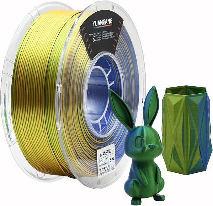 Triple-Color PLA Filament 1.75mm Yellow-Blue-Green, ±0.03mm Precision, 1kg Spool (2.2 lbs), Smooth Multi-Tone Gradient PLA, Neatly Wound & Compatible with Most 3D Printers