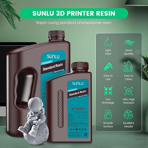 SUNLU 3D Printer Resin Bundle, 395 to 405nm UV Curing 3D Printing Liquid Photopolymer Resin, Low Shrinkage and High Precision,(Grey+Dark Grey+Clear+Clear Blue,1kg Per Bottle,4kg in Total)