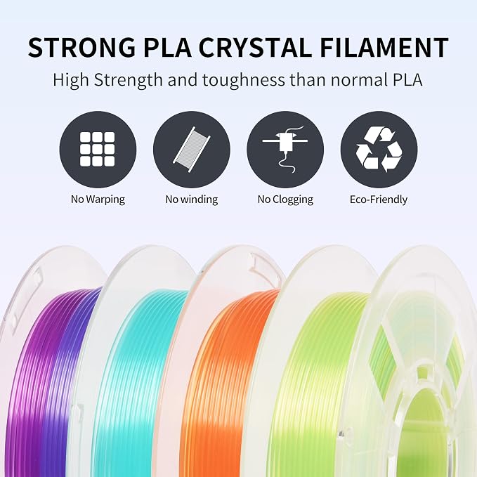 RAMBERY Transparent Multicolor Rainbow Filament, Crystal Rainbow PLA Clear 3D Printer Filament Bundle Gradient Change 1.75mm Fit Most FDM Printer，200gX4 Spools