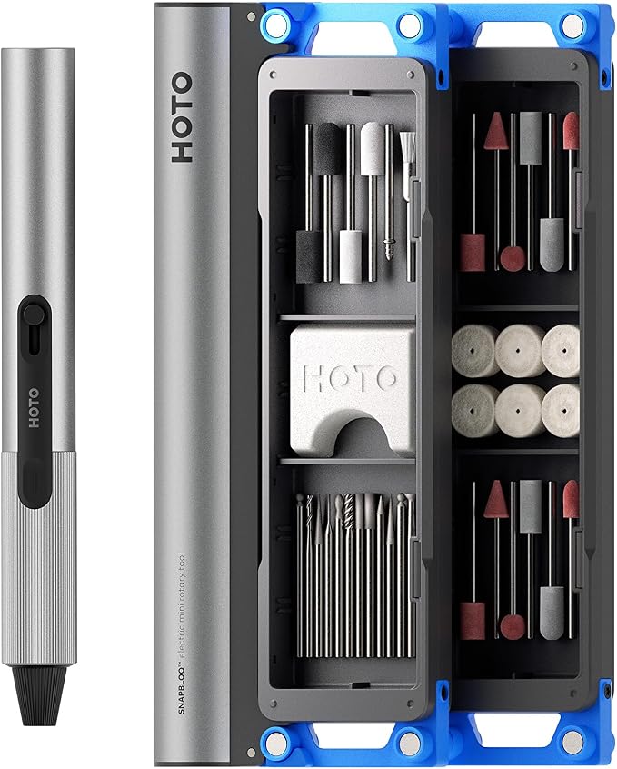 HOTO SNAPBLOQ™ R-A04 Mini Rotary Tool Kit, Brushless Engraving Pen | Cordless or Corded, 15,000–22,000 RPM Variable Speed, 38 Accessories, Modular Storage, for 3D Print Finishing & DIY Crafts