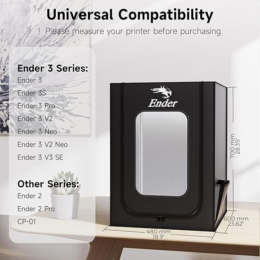 Creality Official 3D Printer Enclosure, Constant Temperature Protective Cover Fireproof Dustproof 480 * 600 * 720mm for Ender 3 V3 SE/Ender 3/Ender 3 V2/Ender 3 V2 Neo/Ender 3Pro/Ender 3Neo/Ender 3S