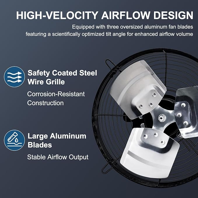 Criditpid 7 Inch Shutter Exhaust Fan with Speed Controller, 576 CFM High Speed Vent Fan with Adjustable Thermostat, 1700 RPM Wall Mounted Kitchen Exhaust Fan for Attic, Garage, Gable Ventilation.