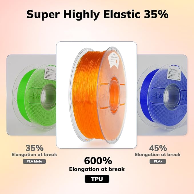AMOLEN 95A TPU 3D Printer Filament 1.75mm, High Hardness & Resilience TPU Transparent Orange Filament, 1KG Flexible 3D Filament, Dimensional Accuracy +/- 0.02mm, Suitable for Most FDM 3D Printers