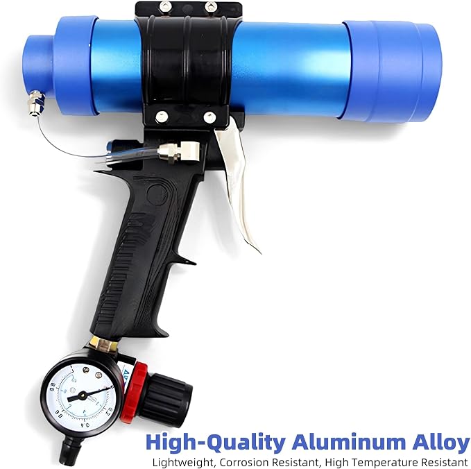 Pneumatic Caulking Gun, 310ml Dripless Sausage Silicone Caulking Gun, Air Powered Glass Glue Sealant Gun Applicator Tool, with Pressure Gauge & Regulator, for Filling and Sealing