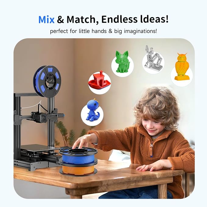 CREALITY 250g PETG Filament Bundle, 8 Colors Total 2kg, 1.75mm 3D Printer PETG Filament, Perfect for Small Project and Children Creation, Black+White+Grey+Tansparent+Red+Blue+Green+Orange