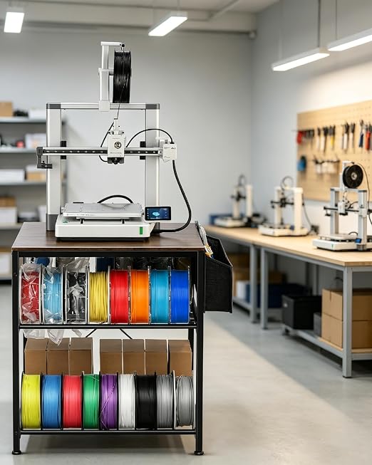 AHOWPD 3D Printer Stand with Filaments Storage - 3D Printer Table Filament Storage Rack Heavy Duty 3D Desk for Workshop Studio Office (Brown)