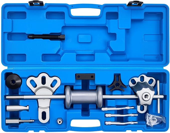 VEVOR 9-Way Slide Hammer Puller Set, 15PCS Front Wheel Hub Bearing Remover & Rear Wheel Axle Hub Dent Shaft Puller Tool Kit, Axle Bearing Puller Tool Kit and Slide Hammer Remover Set with Carry Box