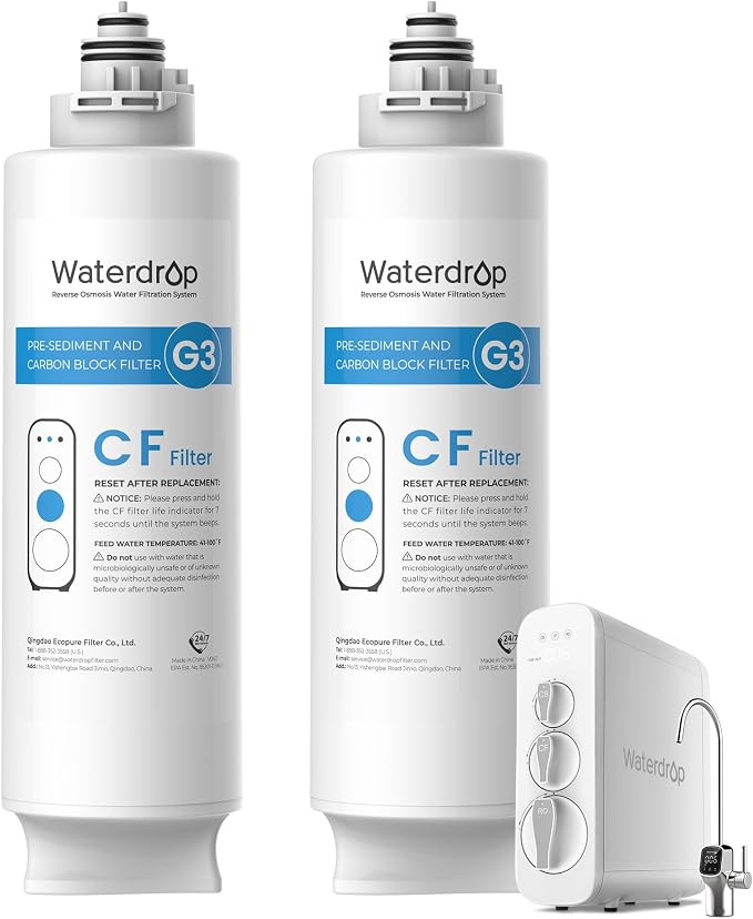 Waterdrop WD-G3-CF Filter,Replacement for WD-G3-W, WD-G3P600 and WD-G3P800-W Reverse Osmosis System, 6-month Lifetime, 3-Pack, Bundle