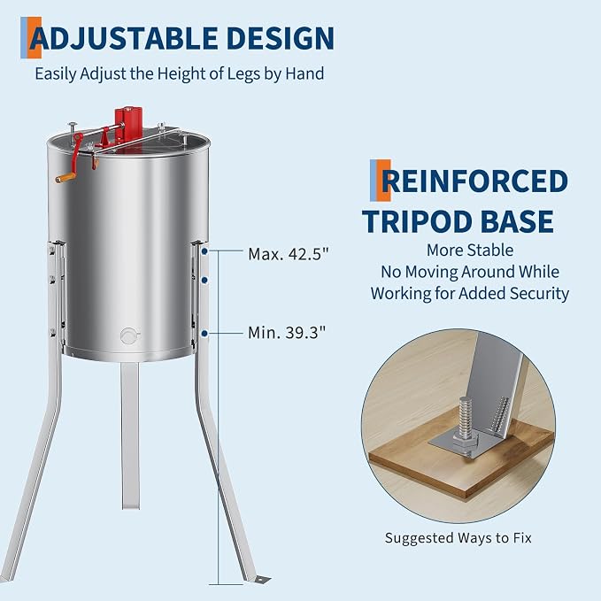 4-8 Frame Honey Extractor Spinner, Stainless Steel Manual Beekeeping Centrifuge