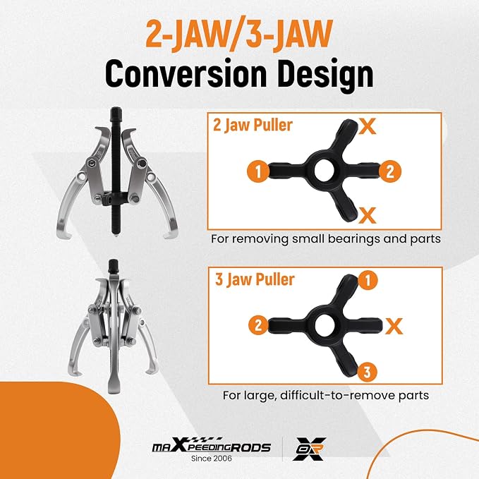 maXpeedingrods 3" 4" 6" 8" Gear Puller Set, 2 Jaw & 3 Jaw Bearing Puller Kit with Ratchet Wrench, 72pcs Reversible Jaw Gear Pulling Tool for Internal External Bearing Gear Pulley Flywheel Removal