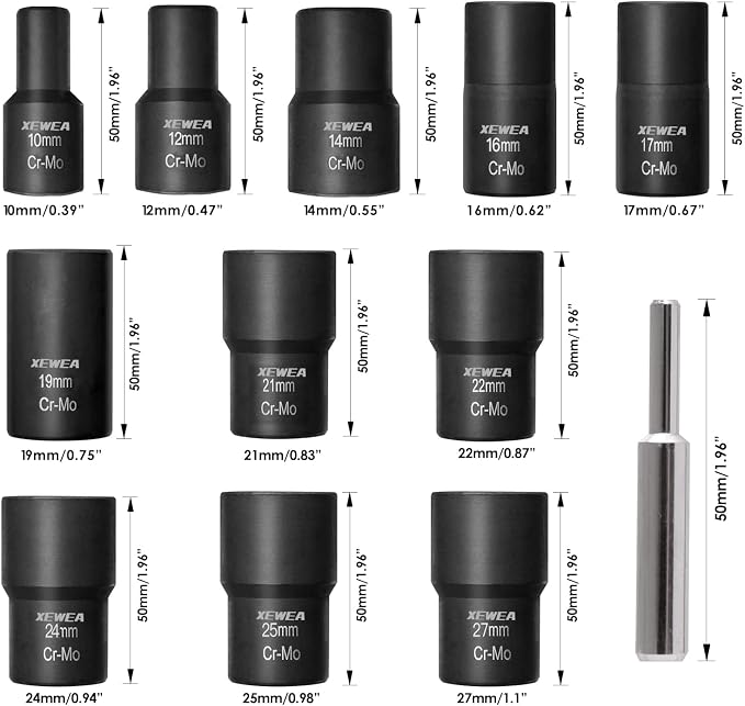 XEWEA 12PCS Lug Nut Remover Set, 1/2-Inch Drive Stripped Wheel Lock Removal Extractor Twist Socket Kit for Removing Damaged, Frozen, Rusted, Studs, Rounded-Off Bolts Nuts Screws