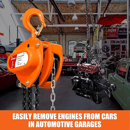 YATOINTO Chain Hoist 2 Ton(4400Lbs) Capacity 20FT Manual Hand Lift Steel Chain Block Hoist with 2 Heavy Duty Hooks Industrial Grade Steel Structures for Garages Automotive Machinery