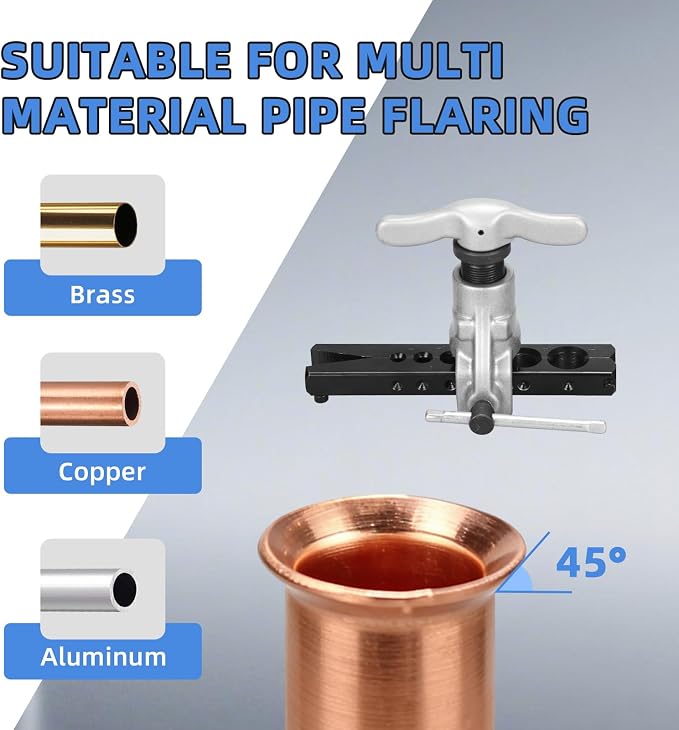Eccentric Flaring Tool Kit, 1/4-3/4 Inch (6-19mm) 45 Degree HVAC Flare Tool for Copper Pipe, Aluminum Pipe, Stainless Steel Pipe
