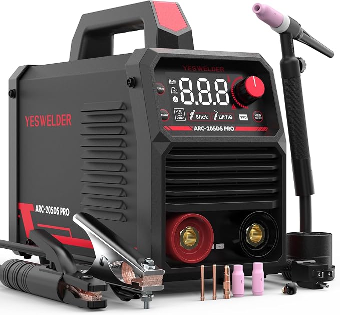 YESWELDER 205Amp Stick Welder Large LED Display with Lift TIG Torch, Digital Inverter IGBT ARC Welding Machine, 110V/220V Dual Voltage Hot Start Portable MMA Welder Machine, Arc force