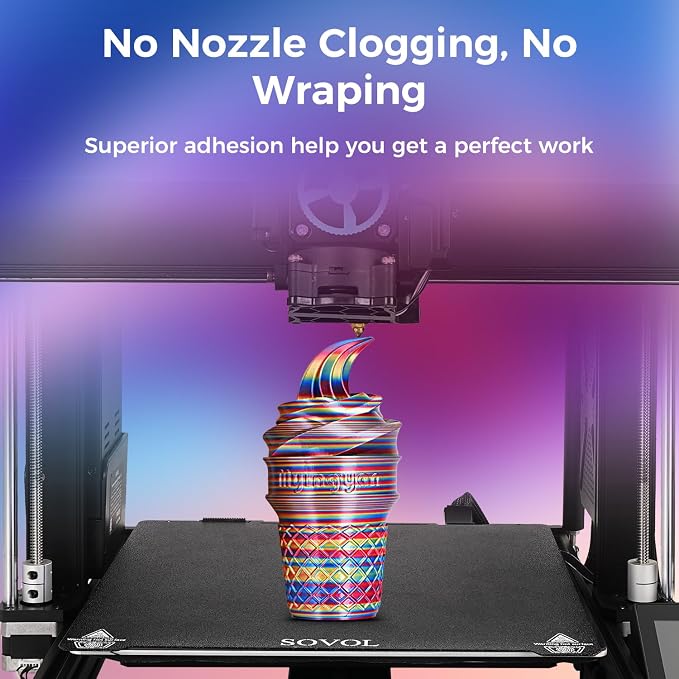 Sovol Silk PLA Filament Rotated Tri Color Co-Extrusion 1.75mm, Fast Change 3D Printer Filament 1kg/ 2.2lbs, Red Gold Blue 3 in 1 Coextrusion PLA Material +/-0.03mm