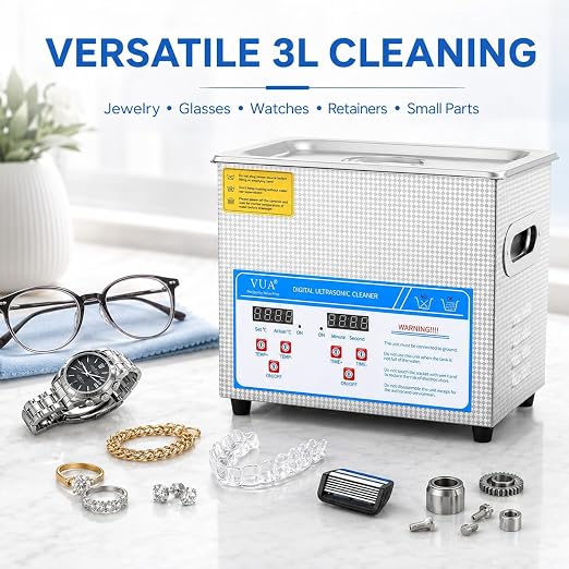 3L Ultrasonic Cleaner with Heater and Digital Timer, 40kHz 120W Professional Ultrasonic Jewelry Cleaning Machine, Stainless Steel Sonic Cleaner for Watches, Glasses, Retainers, Coins and Small Parts