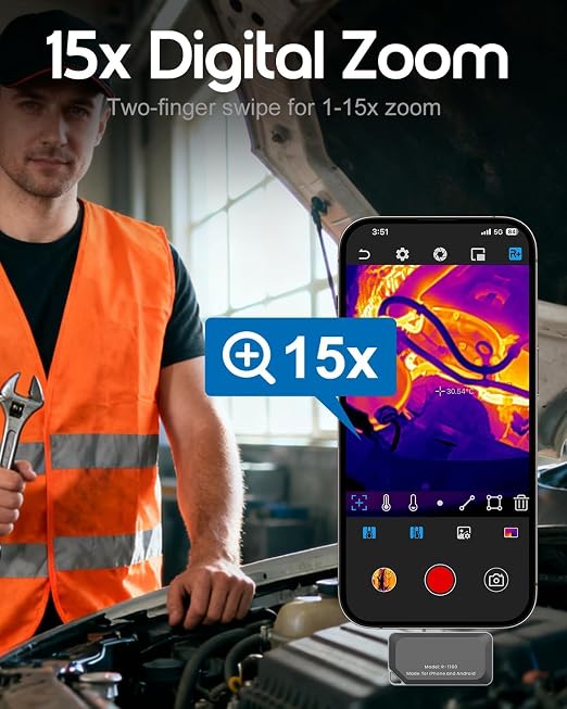REVASRI Thermal Camera for iPhone and Android, 320×240 Super IR Resolution Thermal Imaging Camera, -4℉ to 842℉ Temp Range, Compatible with USB-C iOS & Android Device