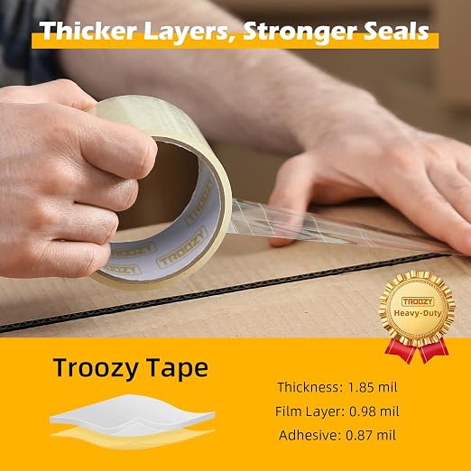 Clear Heavy Duty Packing Tape Rifills for Packing Shipping Moving and Storage, 1.85 mil Thick, 1.88 in x 60 yd, 36 Rolls, Total 2160 yd
