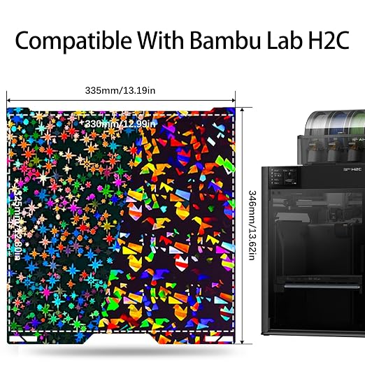 for Bambu Lab A2L H2C Build Plate 335x325mm Double Sided Print H2C Build Plate Starry+Flake Smooth Build Plate Easy Bend Removal Ideal for TPU/PETG/PLA Filaments for Bambu Lab H2C Accessories