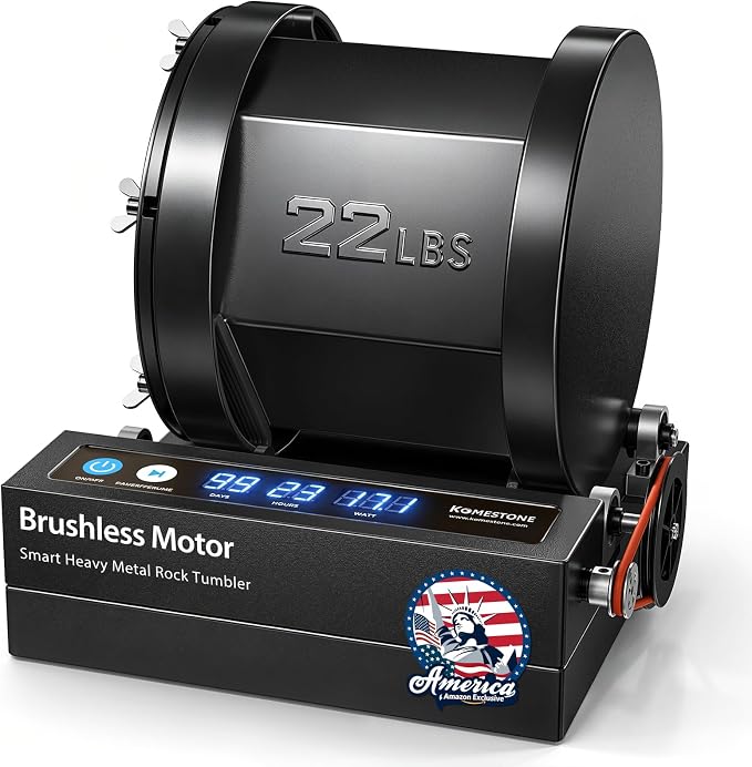 Professional Rock Tumbler – 22LB Extra-Large Capacity Rock Polisher with Brushless Motor, Real-Time Power Monitoring & Heavy-Duty Metal Construction for Continuous Rock Tumbling