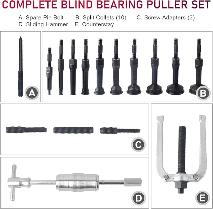 DAYUAN Blind Hole Collet Bearing Puller Set,16 pcs Inner Bearing Extractor Kit with Slide Hammer Insert Bearing Removal Tool