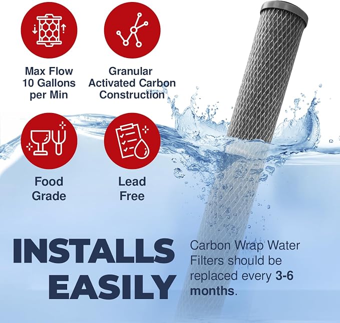 5 Micron 2.5" x 20" Whole House CTO Carbon Sediment Water Filter Cartridge Compatible with Pentek C1-20, NCP-20, Made in USA, Pack of 4