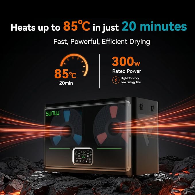 SUNLU S4 Pro 3D Printer Filament Dryer Box, Upgrade Filadryer S4 (Black) | Dual-Chamber Independent Heating, 85℃ Max Temperature, Dry and Anneal 2-in-1, PLA ABS PETG PA PC Filament Dryer Box