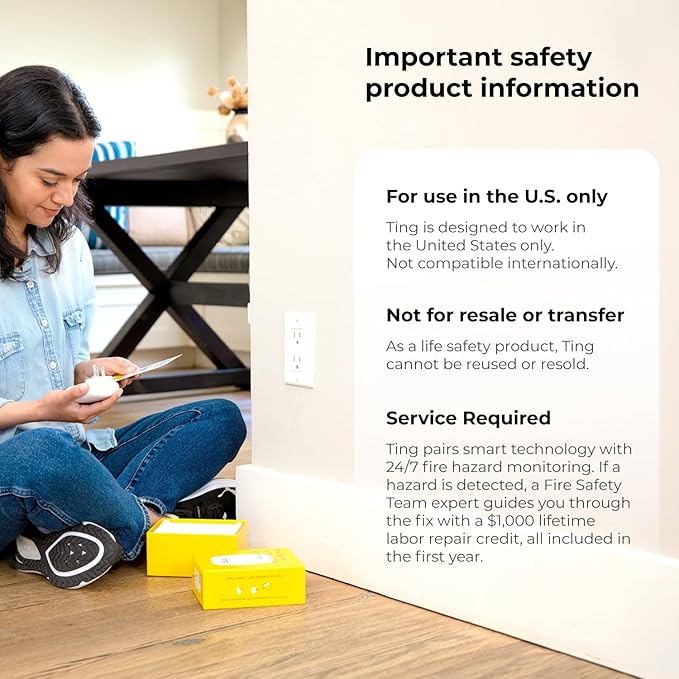 Ting Fire Electrical Fire Prevention Sensor & Service - Residential Use Only - 12 Months of Required Service Included - Home Fire Safety