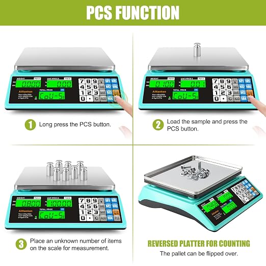 88lb/40kg Commercial Food Scale, Digital Price Computing Scale with Counting Feature, Outdoor Market Food Scale Dual LCD for Farmers Markets, Butchers, Retail Stores