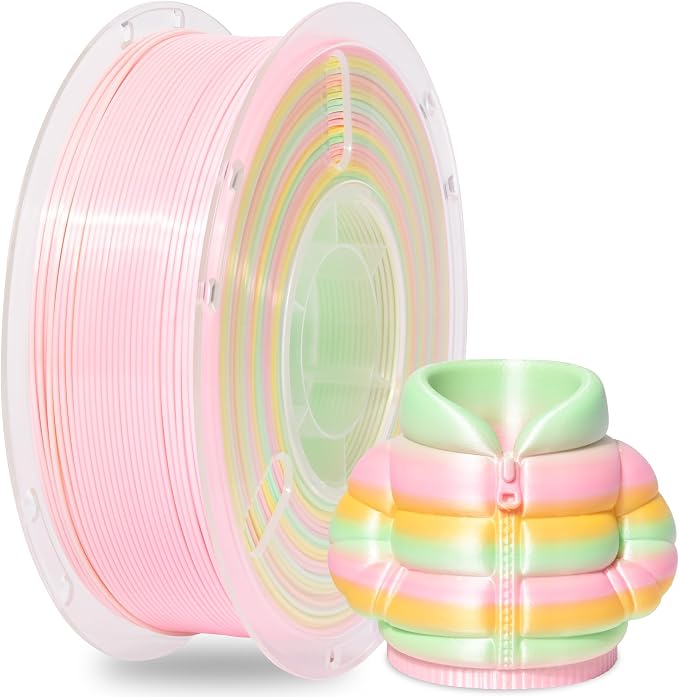 RAMBERY 3D Printer Filament 1KG Silk Rainbow PLA Filament Fast Color Change Toughness Upgraded 3D Printing Filament, 1.75mm 1kg(2.2lb), Pink Yellow Green