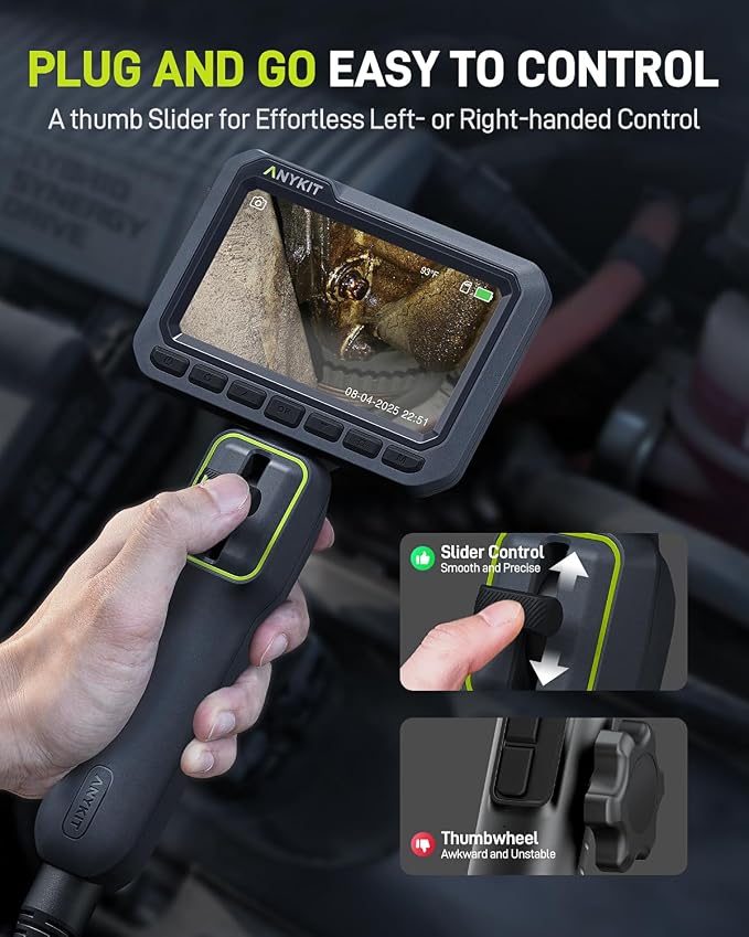 6.6FT Articulating Borescope, 210° Two-Way 0.22in Slim Probe Endoscope with High-Brightness LED Lights, 4.3" IPS HD Video Inspection Snake Camera for Automotive Engine Inspect