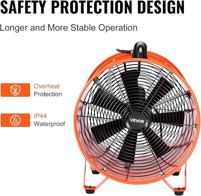 VEVOR 16 Inch Utility Blower Fan, 2 Speed 5175 CFM Heavy Duty Cylinder Axial Exhaust Fan with 16.4ft Duct Hose, Industrial Portable Confined Space Ventilator for basements, warehouse, Workshop