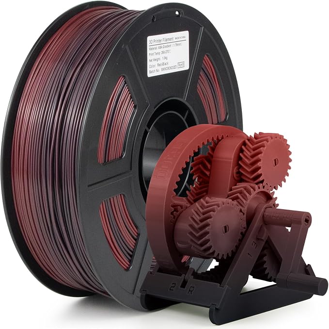 Colored ASA Filament 1.75 +/- 0.02mm - UV/Rain/Heat Resistant Durable 3D Printer Filament, No Warping, Non Odor & Fumes - Perfect for Outdoor Functional Mechanical Parts, 1kg Spool/Red+Black