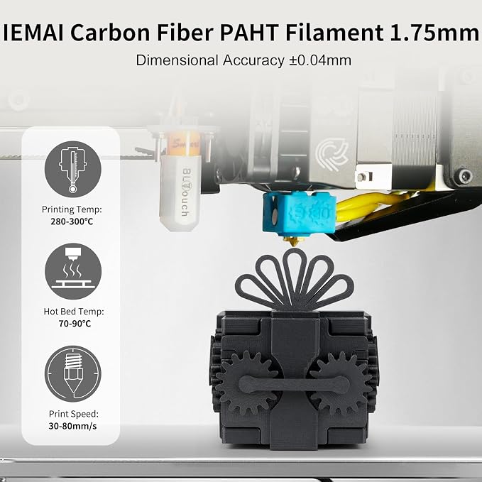 IEMAI PAHT Carbon Fiber Nylon Filament 1.75mm Matte Black 1KG, Industrial PAHT-CF 3D Printer Filament Extremely High Temperature & Chemical Resistant, High Stiffness & Strength