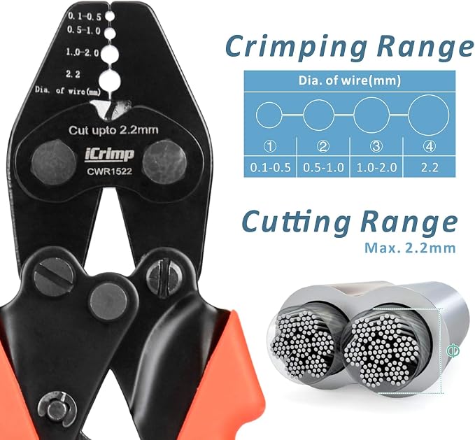 iCrimp CWR1522 Wire Rope Tool Set for Cable Railing, Hand Swaging-Crimp&Cut-with 150pcs Aluminum Double Sleeves (CWR1522 Set)