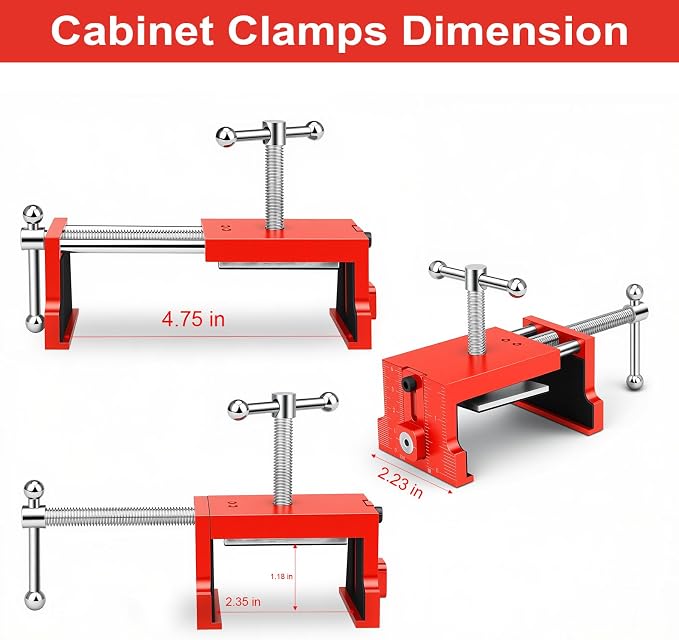 2Pack Cabinet Clamps for Installing Cabinets, Face Frame Clamps & Claw for Cabinet, Essential Cabinet Tools with 3 Sizes Hole Drilling Guide for Precise Alignment & Installation