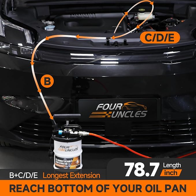 FOUR UNCLES Oil Extractor - Vacumm Fluid Extractor with Pump Tank Remover & Tubes for Oil Change and a Hose for Brake Bleeding
