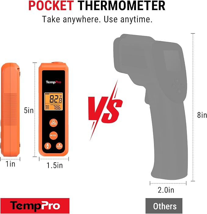 TempPro TP410 Infrared Thermometer Gun Non-Contact Laser Thermometer Gun for Cooking, Temperature Gun with Range -58℉~1022℉ for Pizza Oven Accessories, Griddle, HVAC, Engine, Gift for Dad Him Husband