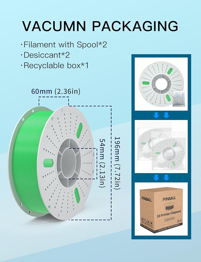 PINBALL PETG 3D Printer Filament 1.75mm High Precision Durable Moisture-Proof Strong Filament Mith Better Flow Dimensional Accuracy +/- 0.02mm Suitable for Most FDM 3D Printers 2 Kilograms Turquoise