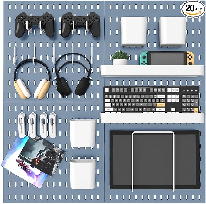 MULSAME Pegboard Combination Kit, 25.2" x 25.2" Wall Mounted Storage Set with 4 Pegboards & 20 Accessories Hanging, Peg Boards Organizer