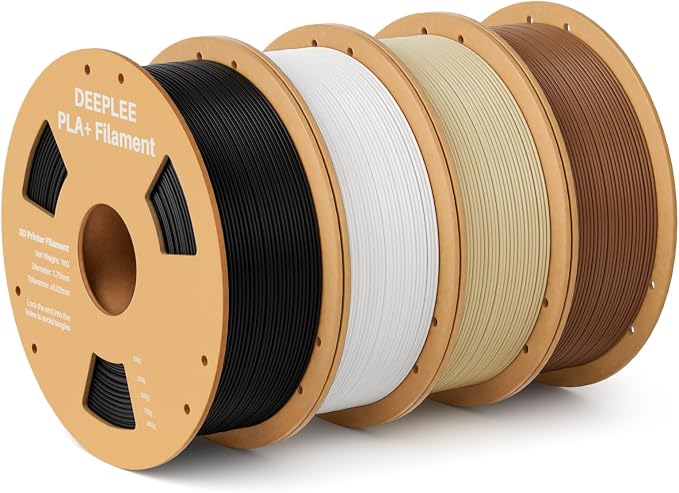 PLA+ 1.75mm 3D Printer Filament, PLA Plus with Dimensional Accuracy +/- 0.02mm, Higher Strength and Toughness, Neatly Wound, No Clogging, 4 Pack 1kg Black & White & Beige & Brown