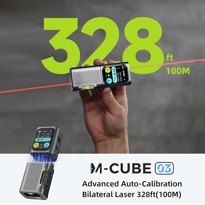 HOZO M-Cube Laser Measuring Tool Adaptor 03 Bilateral Laser+,328ft/100m Modular Dual Laser Distance Meter with Bluetooth App and M-Green Cross Line, Ideal for Surveying,Construction, DIY Projects