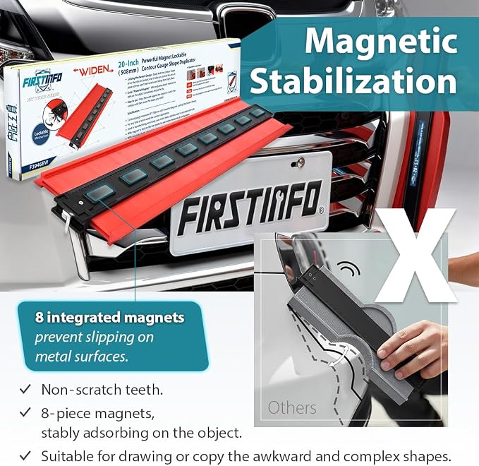 FIRSTINFO Metal-LOCK-Powerful-Magnet -Attached 20 inch (508mm) Lockable & Twin Scale Widen Profile Contour Shape Duplicator Gauge Convenient for Magnetic Attraction