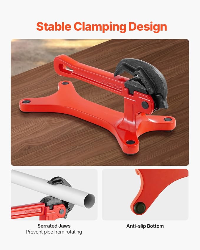 VEVOR Portable Pipe Vise, Lightweight Aluminum Pipe Clamp for 1/8" to 1-1/2" Pipe, Quick Grab Self-Adjusting Wrench for Pipe Cutting, Threading, Clamping, Ideal for Plumbing Repair